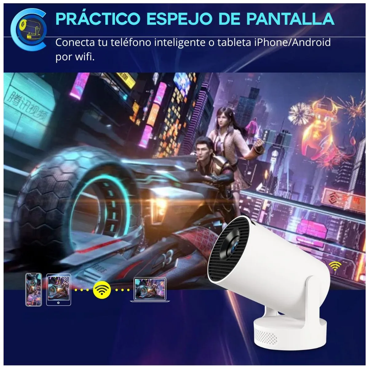PROYECTOR PORTÁTIL SMART ANDROID FULL HD 180° CON WIFI 6 BLUETOOTH Y CONTROL REMOTO HY300 ULTRA - 5
