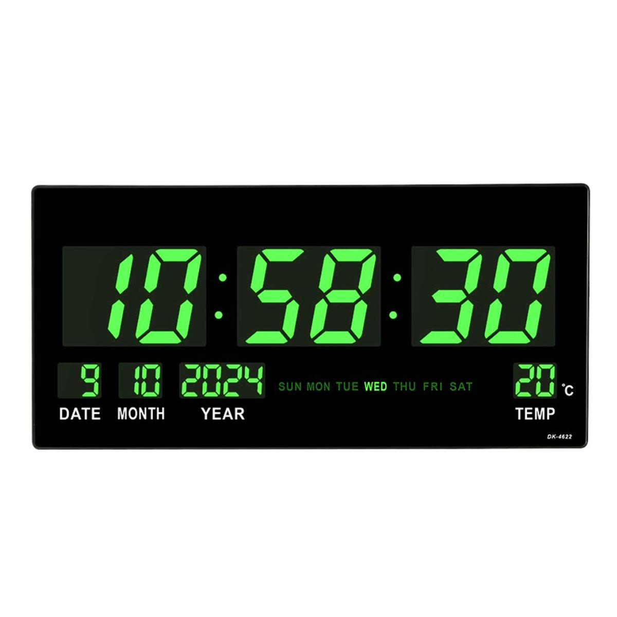 RELOJ DIGITAL LED GRANDE DE PARED 46 CM CON HORA 12/24H, FECHA, DÍA, TEMPERATURA Y BRILLO AUTOMÁTICO - 1
