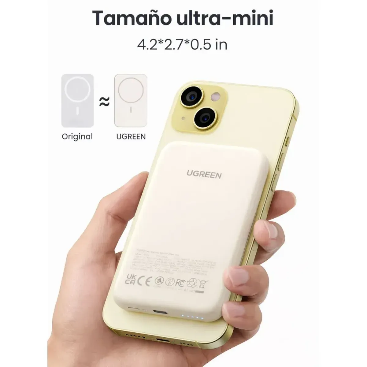 POWER BANK MAGNÉTICO UGREEN 5000MAH 15W USB-C CARGA INALÁMBRICA QI PARA IPHONE PB560 - 3