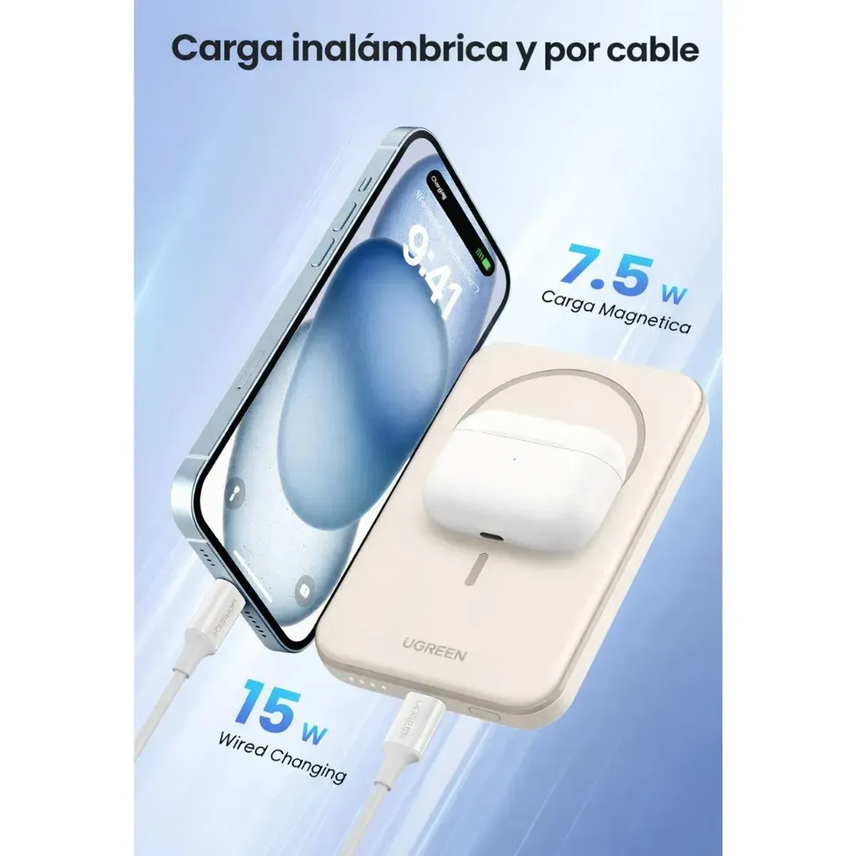 POWER BANK MAGNÉTICO UGREEN 5000MAH 15W USB-C CARGA INALÁMBRICA QI PARA IPHONE PB560 - 7