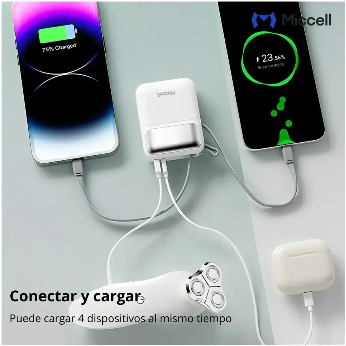 POWER BANK 10000MAH 35W CARGA RÁPIDA CON CABLES INTEGRADOS USB-C LIGHTNING MICCELL VQ-P51 - 2