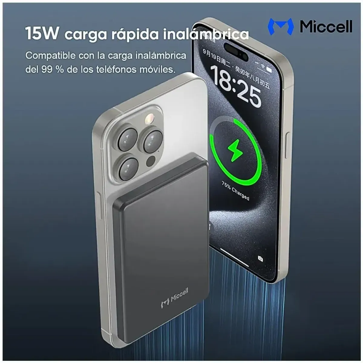 POWER BANK MAGNÉTICO 5000MAH 20W CARGA RÁPIDA INALÁMBRICA 15W USB-C MICCELL VQ-P31 - 4