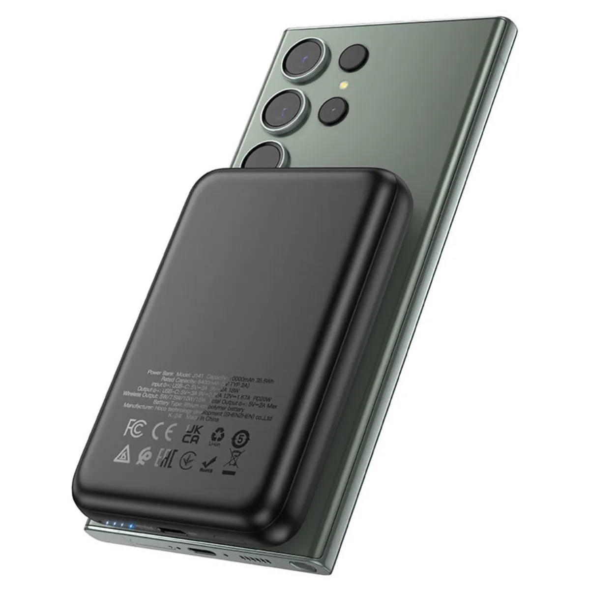 POWER BANK MAGNÉTICO INALÁMBRICO 10000 MAH HOCO J141 CARGA RÁPIDA PD 20W USB-C - 2