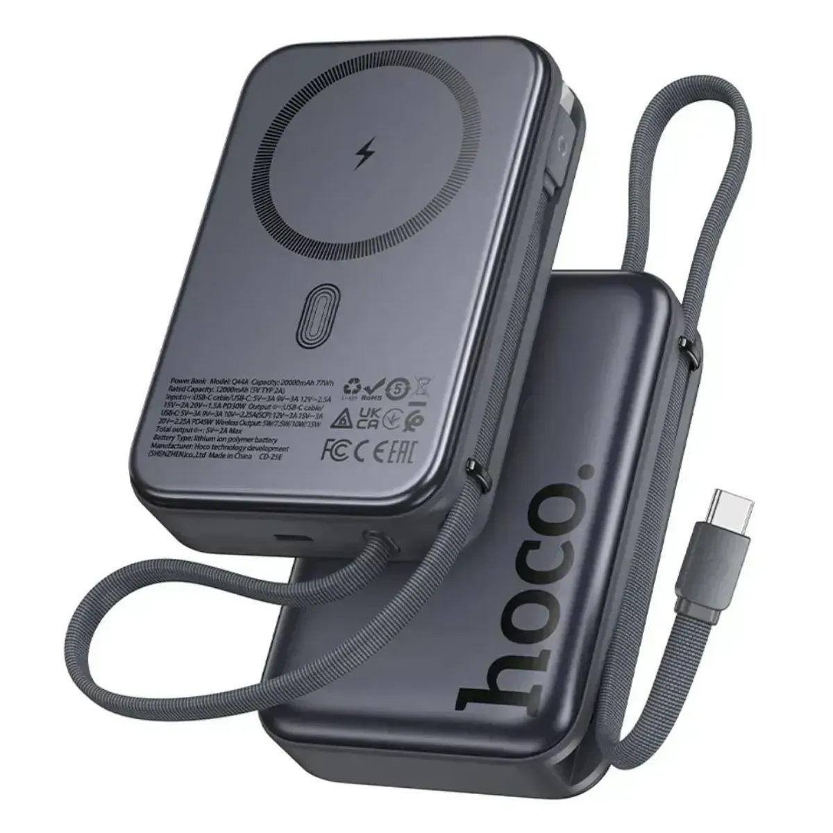 POWER BANK MAGNÉTICO HOCO Q44A 20000MAH PD45W INALÁMBRICO 15W PARA IPHONE SAMSUNG Y LAPTOP - 1