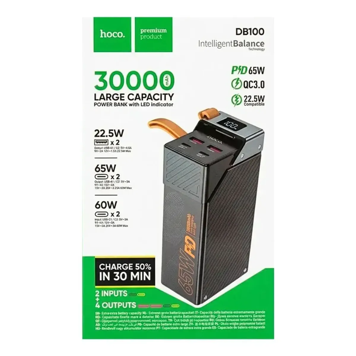 POWER BANK HOCO DB100 30000 MAH 65W PD PARA LAPTOP Y CELULAR CON PANTALLA LED - 2
