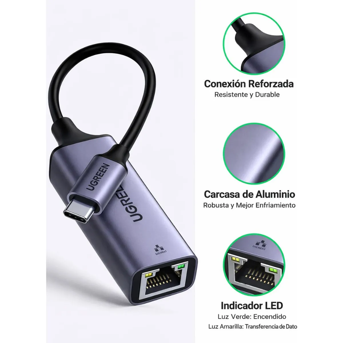 ADAPTADOR USB-C A ETHERNET UGREEN GIGABIT 1000MBPS RJ45 PARA MACBOOK Y LAPTOP CM199 - 3