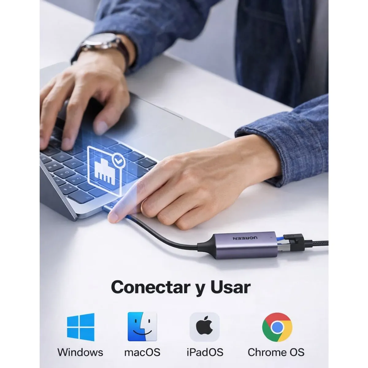 ADAPTADOR USB-C A ETHERNET UGREEN GIGABIT 1000MBPS RJ45 PARA MACBOOK Y LAPTOP CM199 - 6
