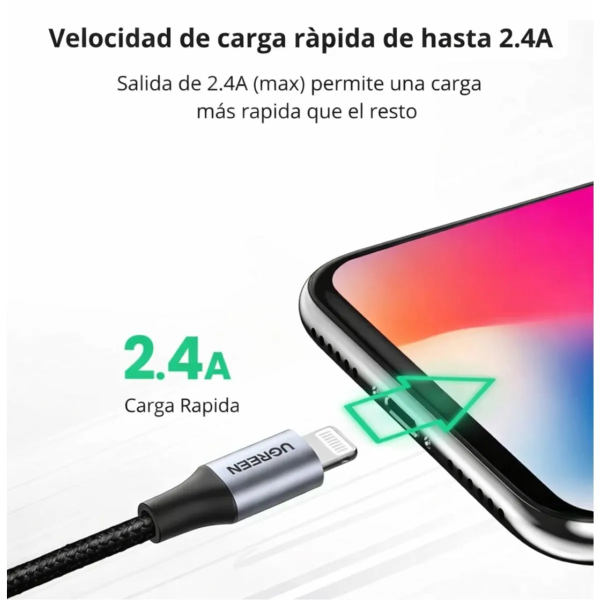 CABLE USB-A A LIGHTNING UGREEN 1 METRO 2.4A MFI CARGA RÁPIDA PARA IPHONE US199 - 3