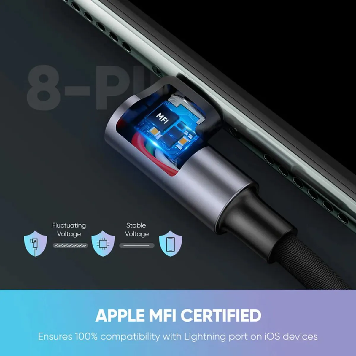 CABLE USB-A A LIGHTNING UGREEN US299 MFI 1M ÁNGULO 90° CARGA 2.4A - 3