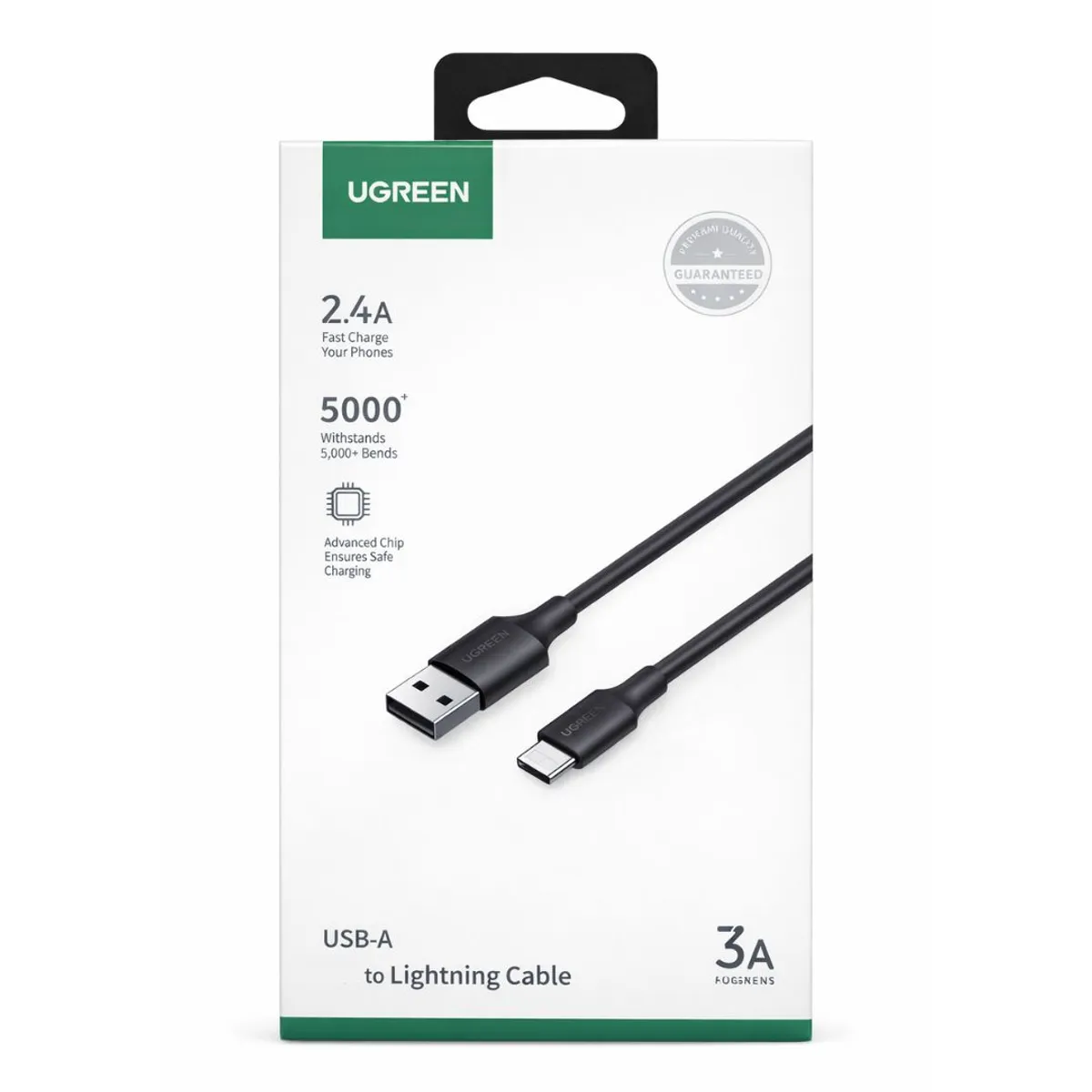 CABLE USB-A A LIGHTNING UGREEN 1 METRO 2.4A MFI CARGA RÁPIDA 480MBPS US155 - 2