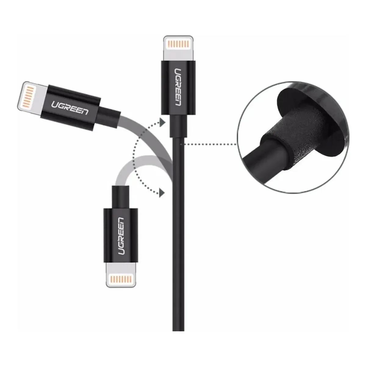 CABLE USB-A A LIGHTNING UGREEN 1 METRO 2.4A MFI CARGA RÁPIDA 480MBPS US155 - 3