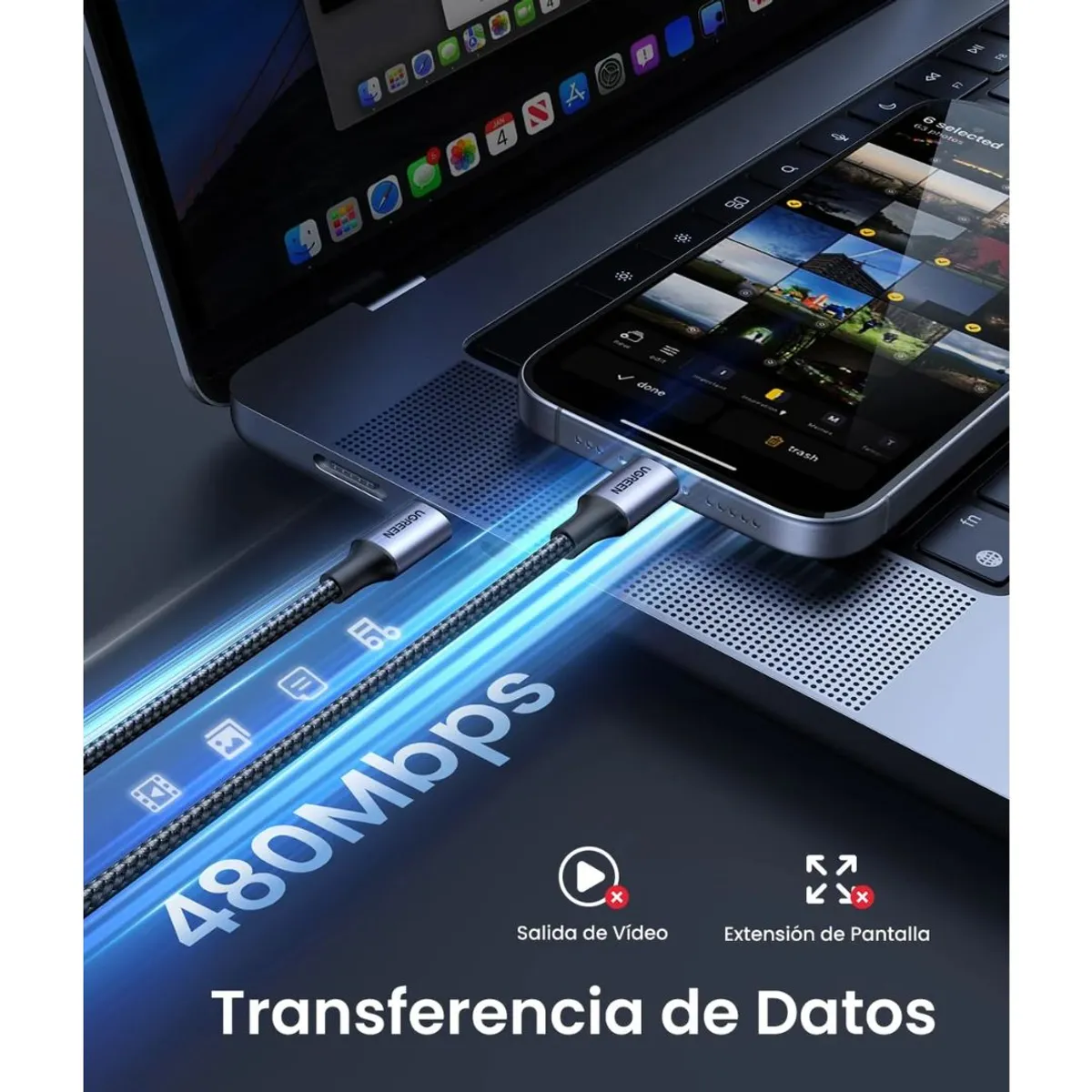 CABLE USB-C A USB-C UGREEN US261 60W 1M CARGA RÁPIDA PD TRENZADO - 2