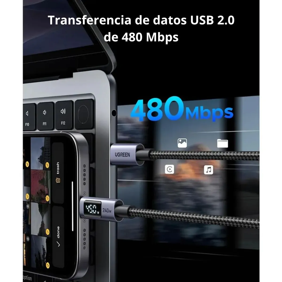 CABLE USB-C A USB-C UGREEN L530 240W 1M PANTALLA DIGITAL CARGA RÁPIDA PD TRENZADO - 3