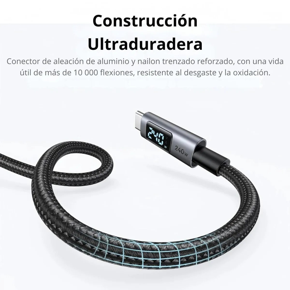 CABLE USB-C A USB-C UGREEN L530 240W 1M PANTALLA DIGITAL CARGA RÁPIDA PD TRENZADO - 7