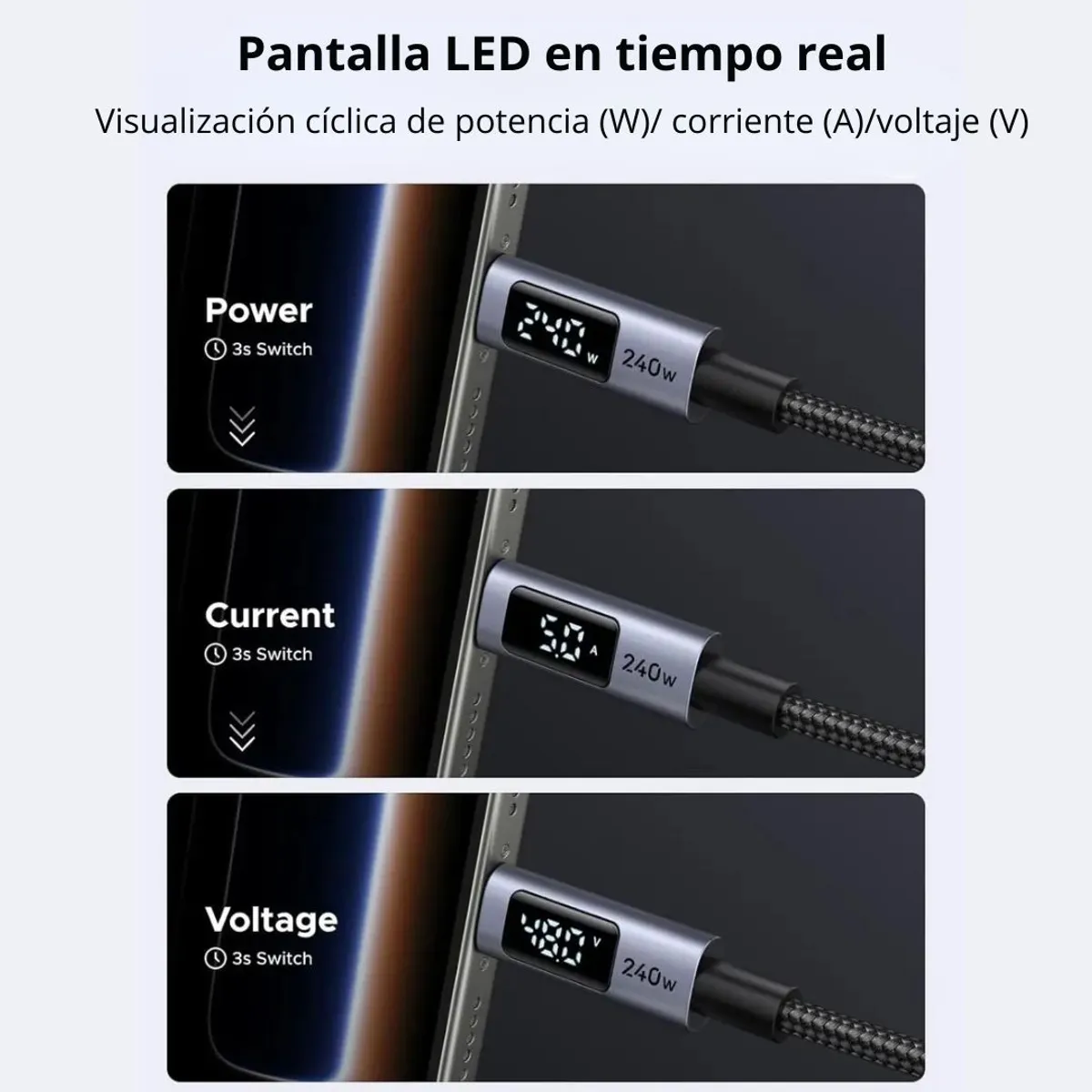 CABLE USB-C A USB-C UGREEN L530 240W 1M PANTALLA DIGITAL CARGA RÁPIDA PD TRENZADO - 8
