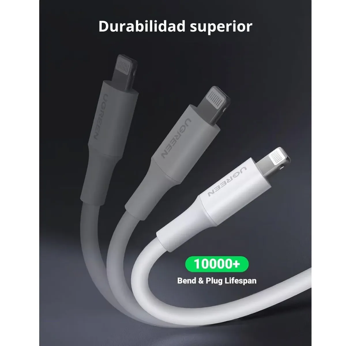 CABLE USB-A A LIGHTNING UGREEN US155 1M MFI 2.4A PARA IPHONE Y IPAD - 7