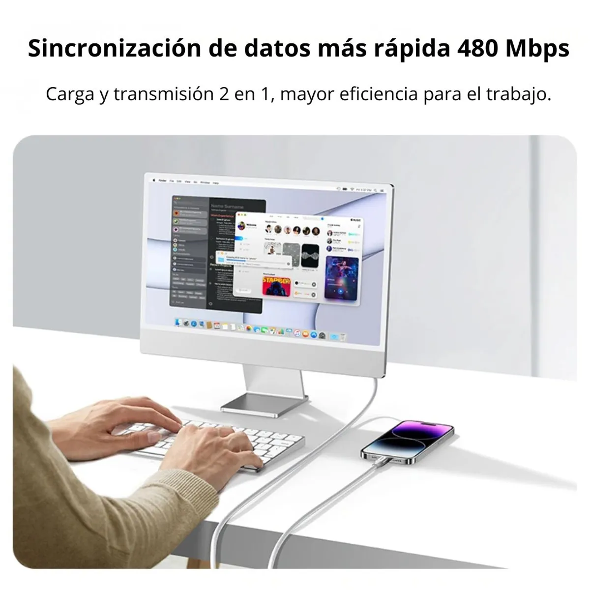 CABLE USB-A A LIGHTNING UGREEN US199 1M MFI 2.4A TRENZADO 2.4A PARA IPHONE Y IPAD - 5