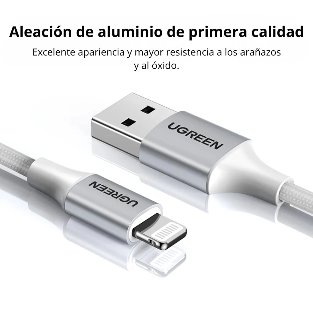 CABLE USB-A A LIGHTNING UGREEN US199 1M MFI 2.4A TRENZADO 2.4A PARA IPHONE Y IPAD - 8