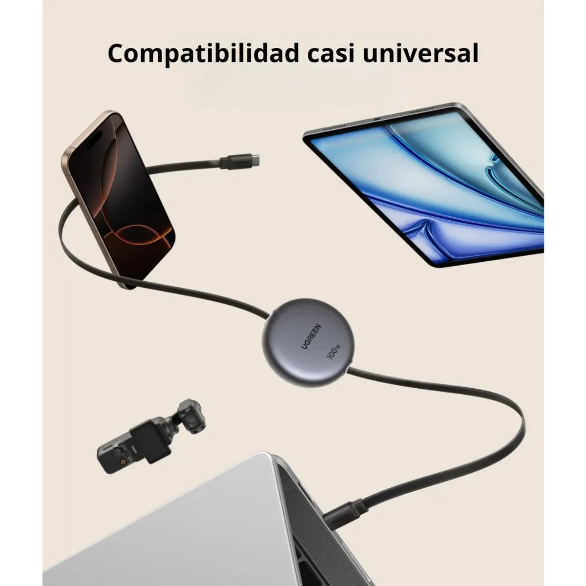 CABLE USB-C A USB-C RETRÁCTIL UGREEN NEXODE L531 100W 1M CON CARGA RÁPIDA PD - 7