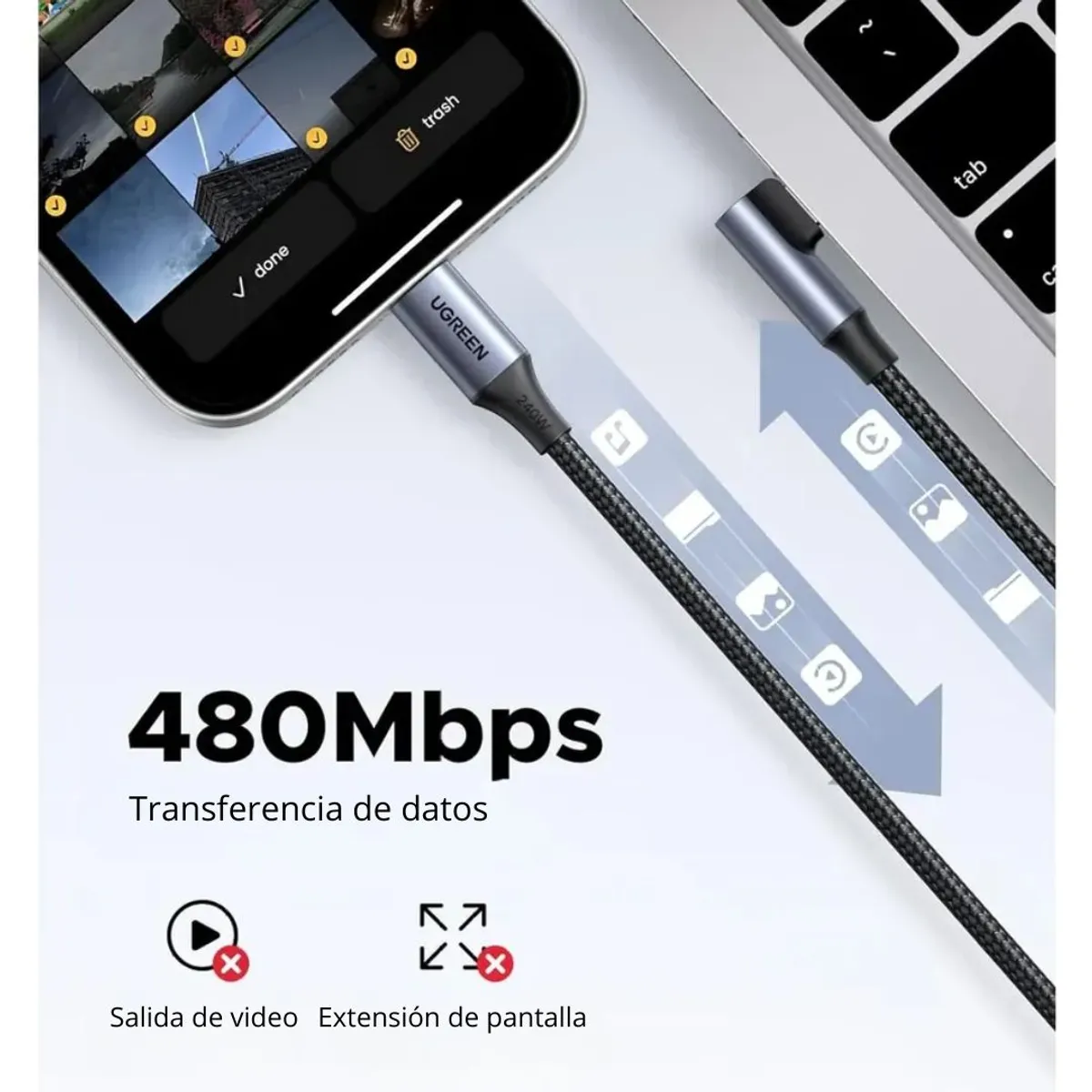 CABLE USB-C A USB-C UGREEN L536 240W 2M CARGA RÁPIDA PD TRENZADO - 3