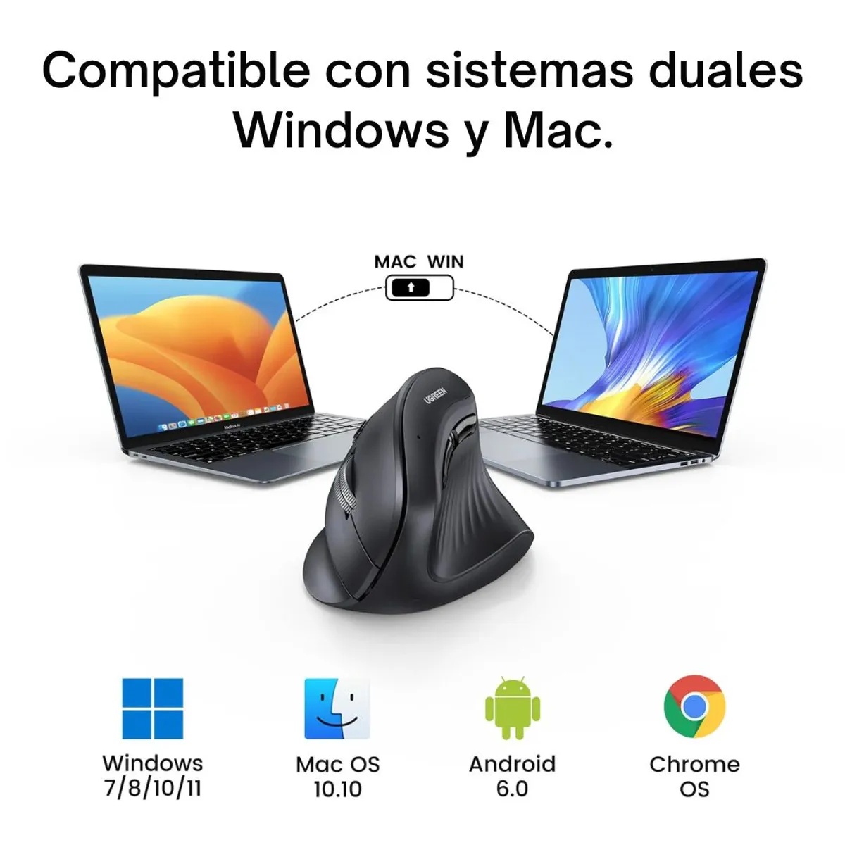 MOUSE VERTICAL ERGONÓMICO UGREEN MU008 BLUETOOTH 4000 DPI INALÁMBRICO PARA LAPTOP Y PC - 3