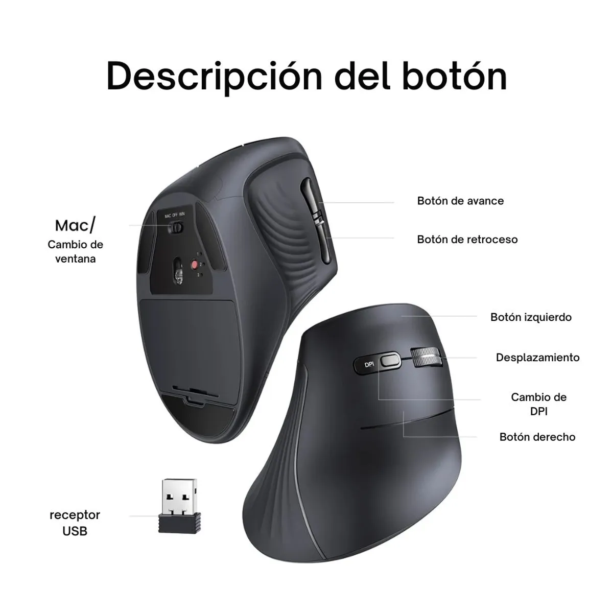 MOUSE VERTICAL ERGONÓMICO UGREEN MU008 BLUETOOTH 4000 DPI INALÁMBRICO PARA LAPTOP Y PC - 7