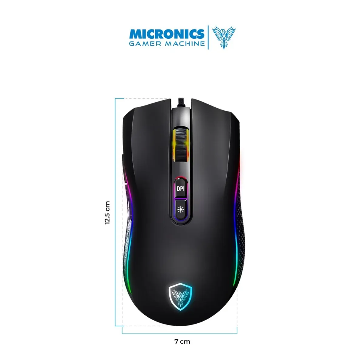 MOUSE GAMER CABLEADO MICRONICS KRIPTON MIC GM800 RGB 12800 DPI 7 BOTONES - 5