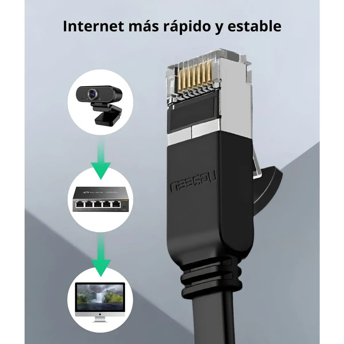 CABLE ETHERNET UGREEN NW101 CAT 6 PLANO 5M RJ45 1000MBPS PARA PS5 XBOX PC ROUTER Y SMART TV - 4
