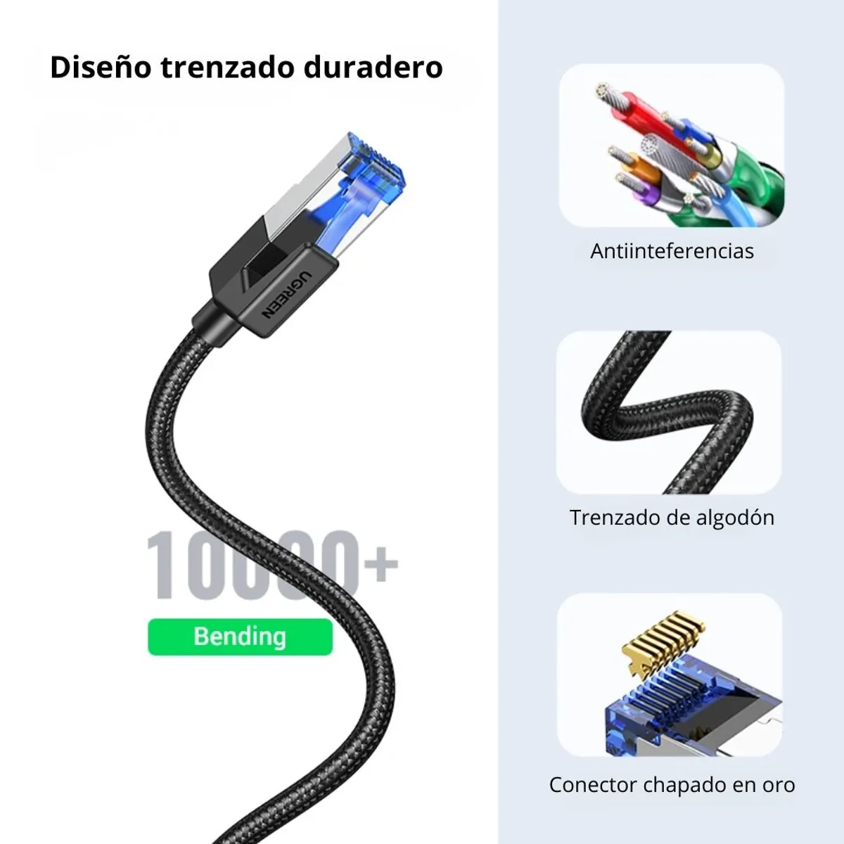 CABLE ETHERNET UGREEN NW153 CAT 8 2M 40GBPS 2000MHZ RJ45 PARA PS5 XBOX PC ROUTER Y SMART TV - 7