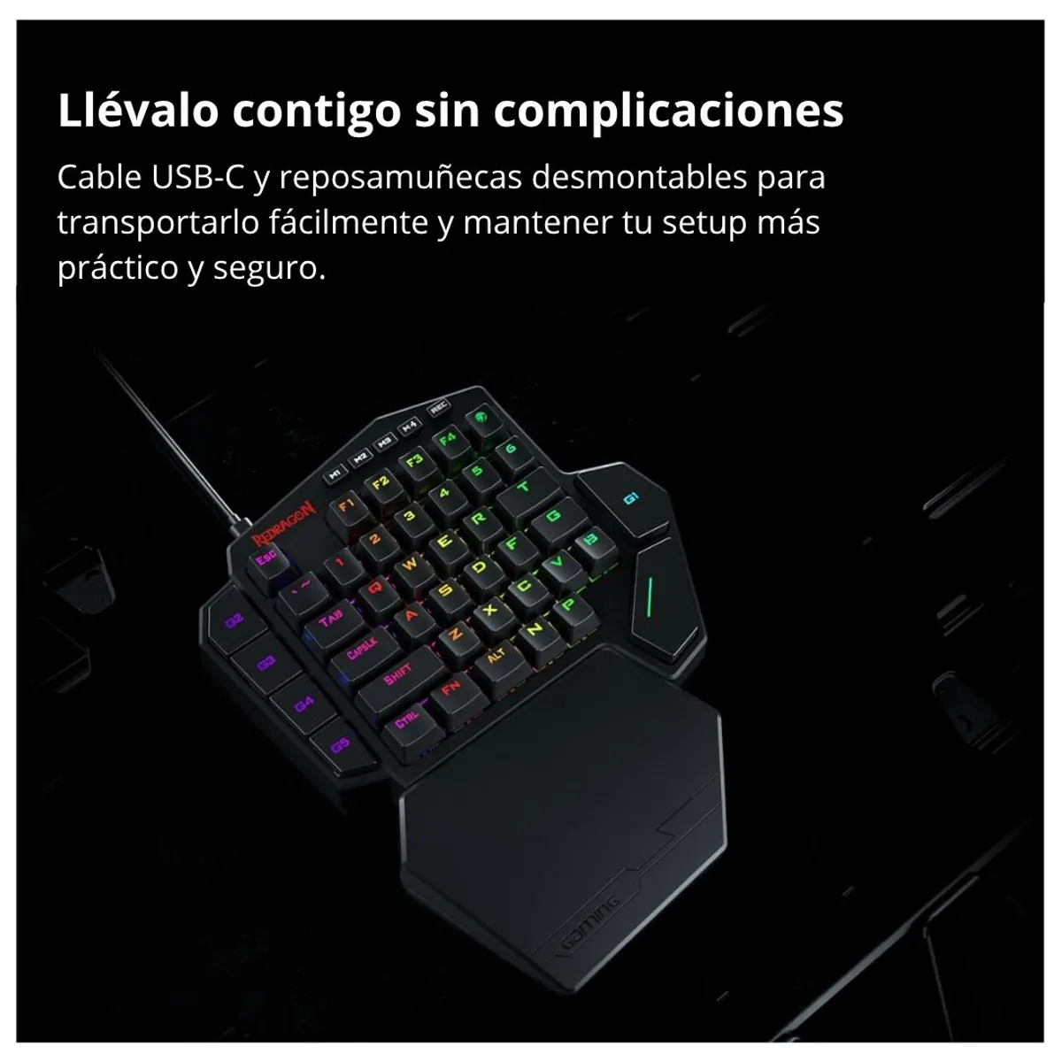 TECLADO GAMER MECÁNICO DE UNA MANO REDRAGON DITI CON RETROILUMINACIÓN RGB, TECLAS MACRO, CONEXIÓN US - 5