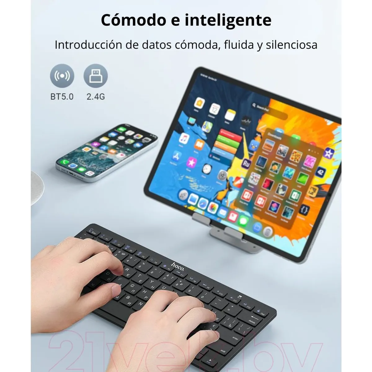 TECLADO INALÁMBRICO HOCO DI18 BLUETOOTH 5.0 Y 2.4G RECARGABLE PARA PC LAPTOP TABLET Y CELULAR - 4