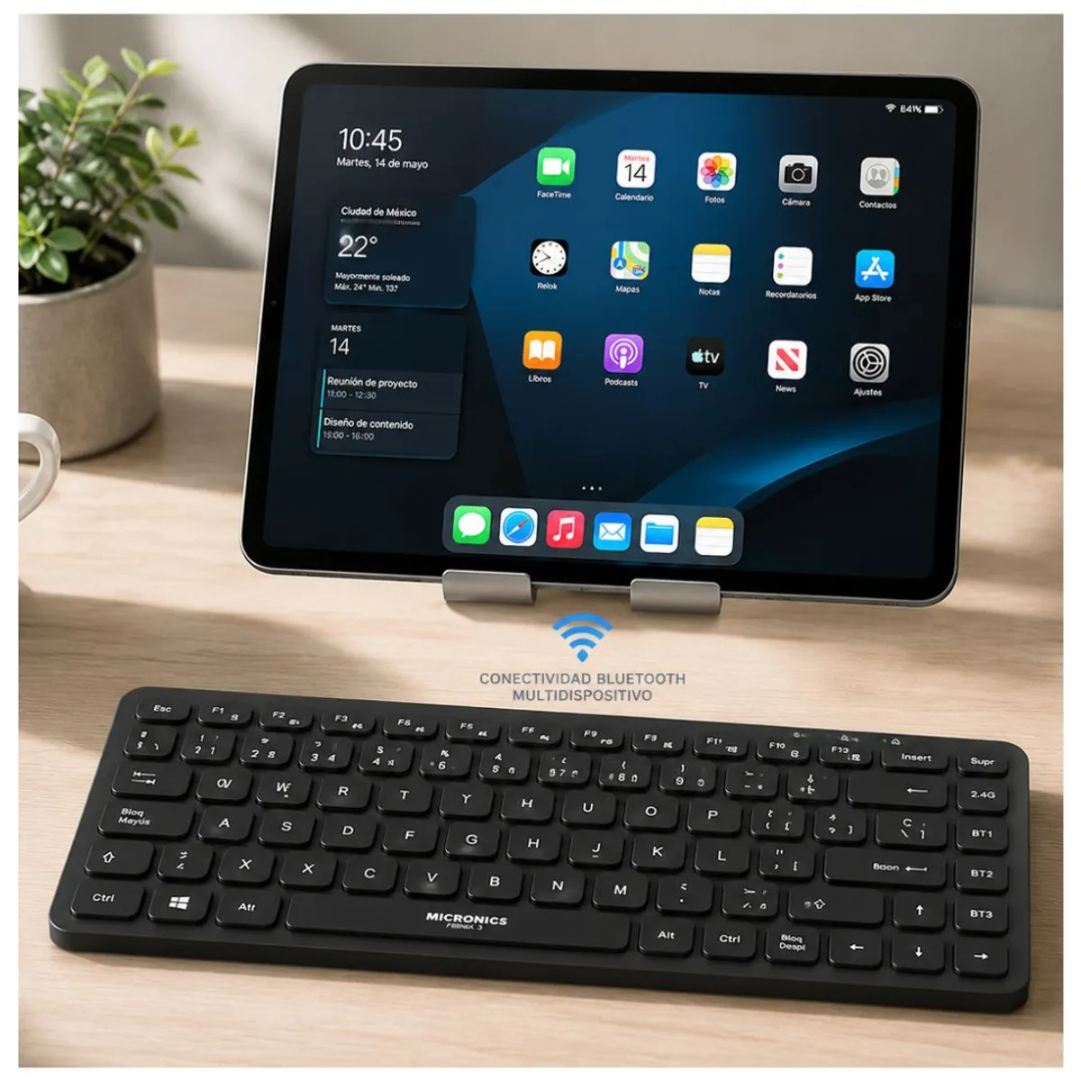 TECLADO INALÁMBRICO MICRONICS FENIX 3 K603-3M BLUETOOTH 2.4GHZ RECARGABLE - 3