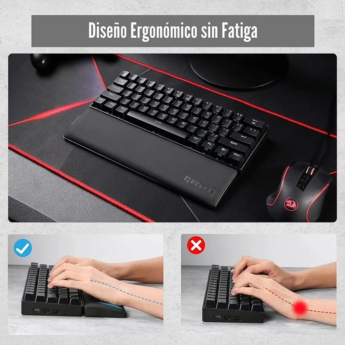 REPOSAMUÑECAS GAMER REDRAGON METEOR S 28.9 CM PARA TECLADO TKL CON ESPUMA VISCOELÁSTICA - 2