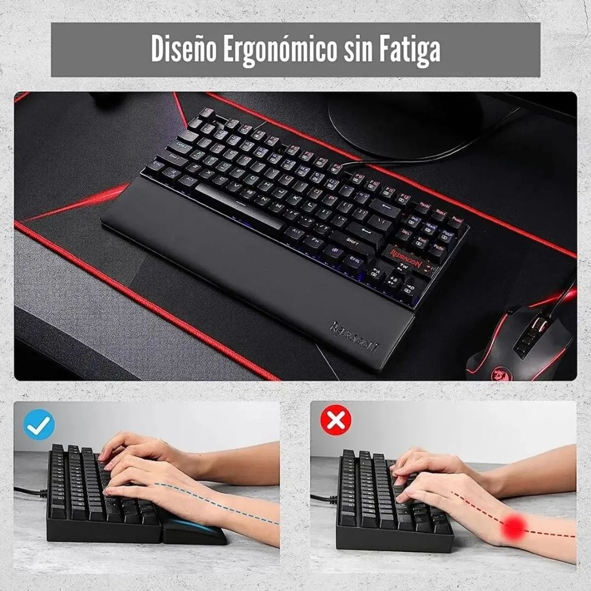 REPOSAMUÑECAS GAMER REDRAGON METEOR M 35.9 CM PARA TECLADO TKL CON ESPUMA VISCOELÁSTICA - 2