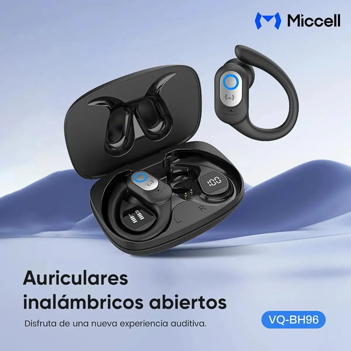 AUDÍFONOS BLUETOOTH INALÁMBRICOS DEPORTIVOS CON GANCHO TWS PANTALLA LED MICCELL VQ-BH96 - 2