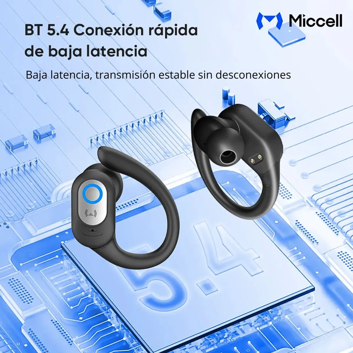 AUDÍFONOS BLUETOOTH INALÁMBRICOS DEPORTIVOS CON GANCHO TWS PANTALLA LED MICCELL VQ-BH96 - 3