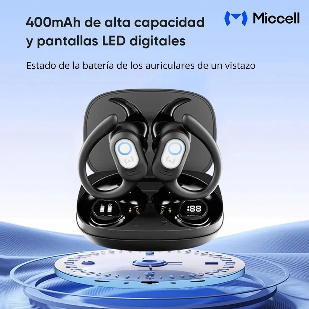 AUDÍFONOS BLUETOOTH INALÁMBRICOS DEPORTIVOS CON GANCHO TWS PANTALLA LED MICCELL VQ-BH96 - 4