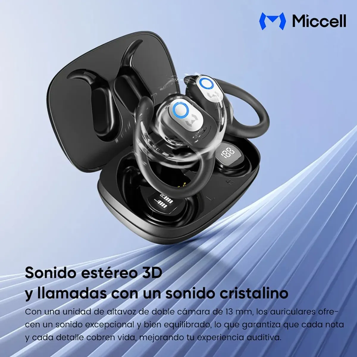 AUDÍFONOS BLUETOOTH INALÁMBRICOS DEPORTIVOS CON GANCHO TWS PANTALLA LED MICCELL VQ-BH96 - 5