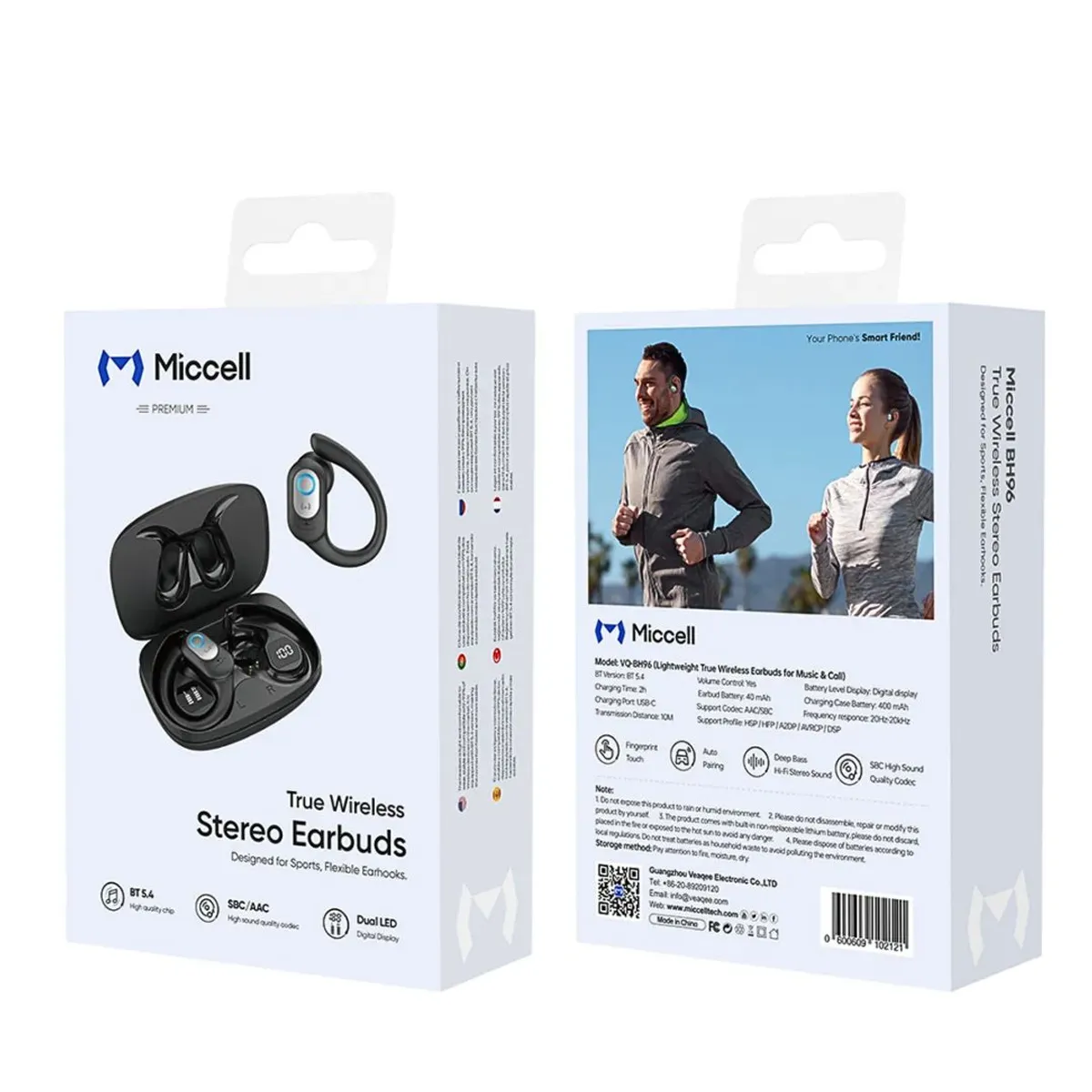 AUDÍFONOS BLUETOOTH INALÁMBRICOS DEPORTIVOS CON GANCHO TWS PANTALLA LED MICCELL VQ-BH96 - 6