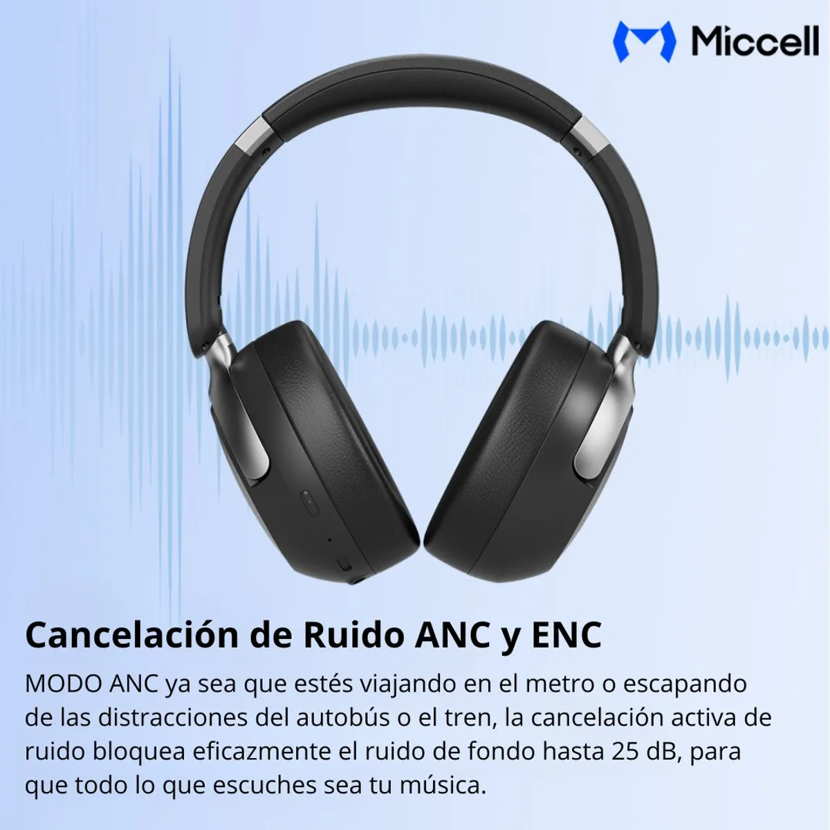 AUDÍFONOS BLUETOOTH ANC CANCELACIÓN DE RUIDO 60H BATERÍA BLUETOOTH 5.3 MICCELL VQ-B16 - 2