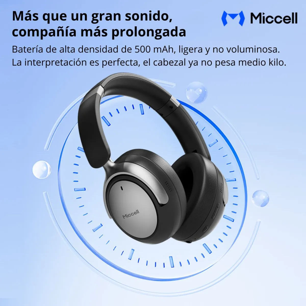 AUDÍFONOS BLUETOOTH ANC CANCELACIÓN DE RUIDO 60H BATERÍA BLUETOOTH 5.3 MICCELL VQ-B16 - 6