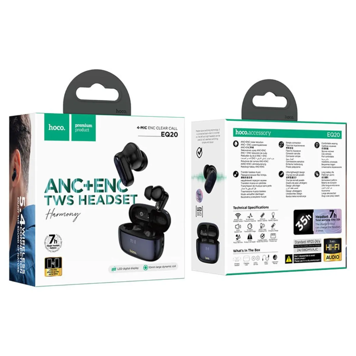 AUDÍFONOS BLUETOOTH HOCO EQ20 RHYME TWS CON ANC ENC 4 MICRÓFONOS PANTALLA LED Y BLUETOOTH 5.4 - 2