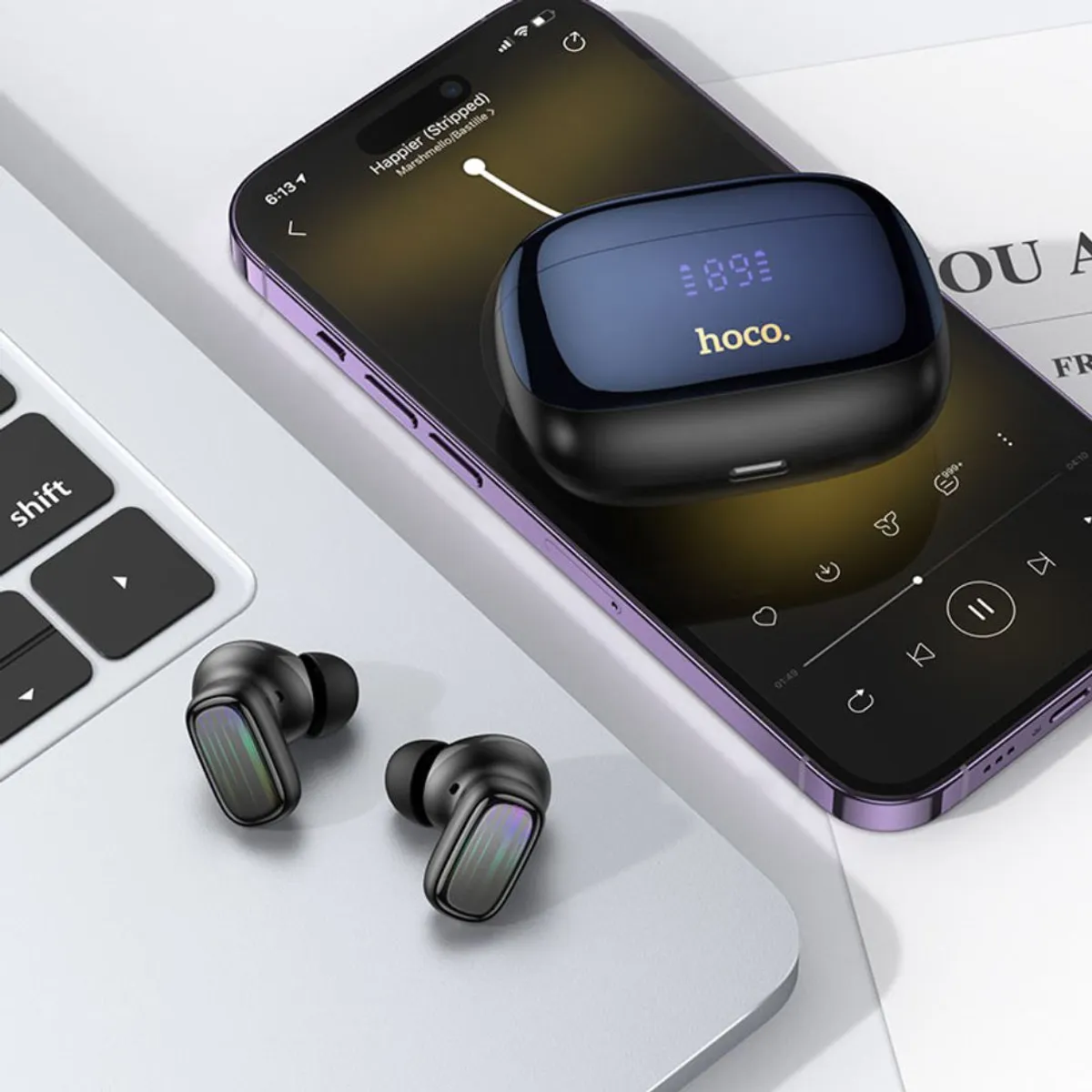 AUDÍFONOS BLUETOOTH HOCO EQ20 RHYME TWS CON ANC ENC 4 MICRÓFONOS PANTALLA LED Y BLUETOOTH 5.4 - 3