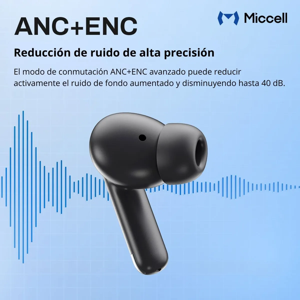 AUDÍFONOS BLUETOOTH ANC ENC CANCELACIÓN DE RUIDO BT 5.4 ESTUCHE DE CARGA MICCELL VQ-BH15 - 3