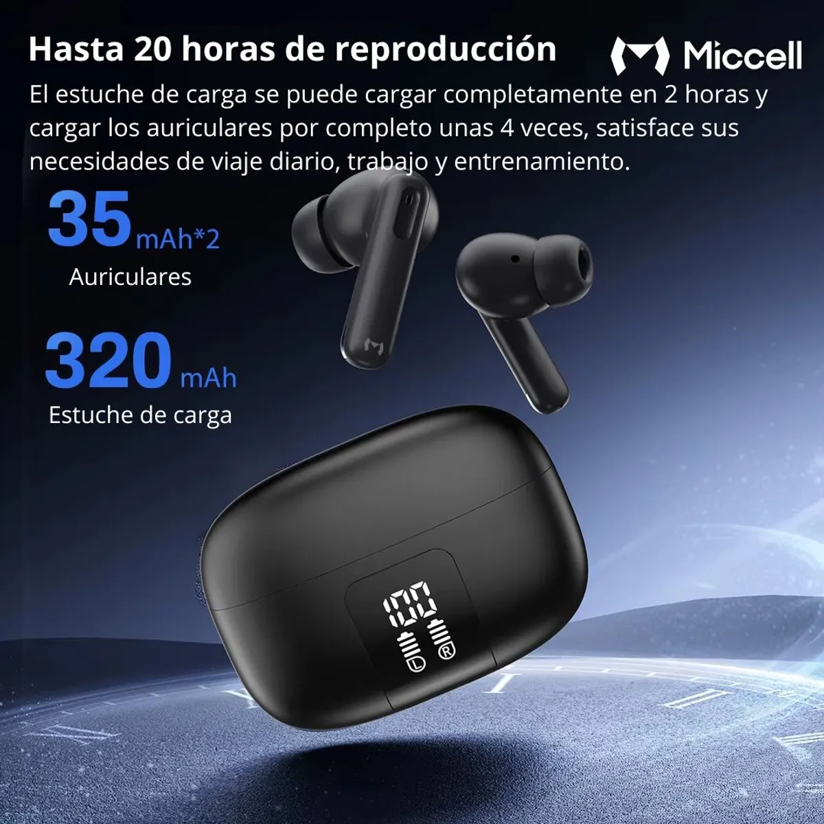 AUDÍFONOS BLUETOOTH ANC ENC CANCELACIÓN DE RUIDO BT 5.4 ESTUCHE DE CARGA MICCELL VQ-BH15 - 4