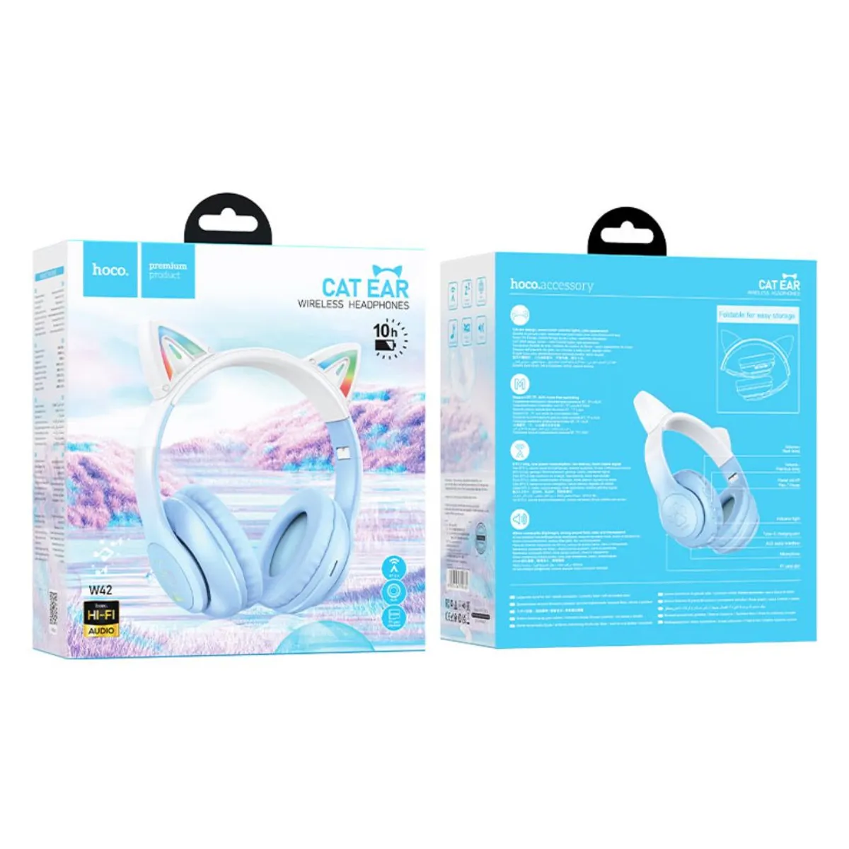 AUDÍFONOS BLUETOOTH HOCO W42 CAT EARS RGB CON MICRÓFONO LUCES LED TF Y AUX - 2