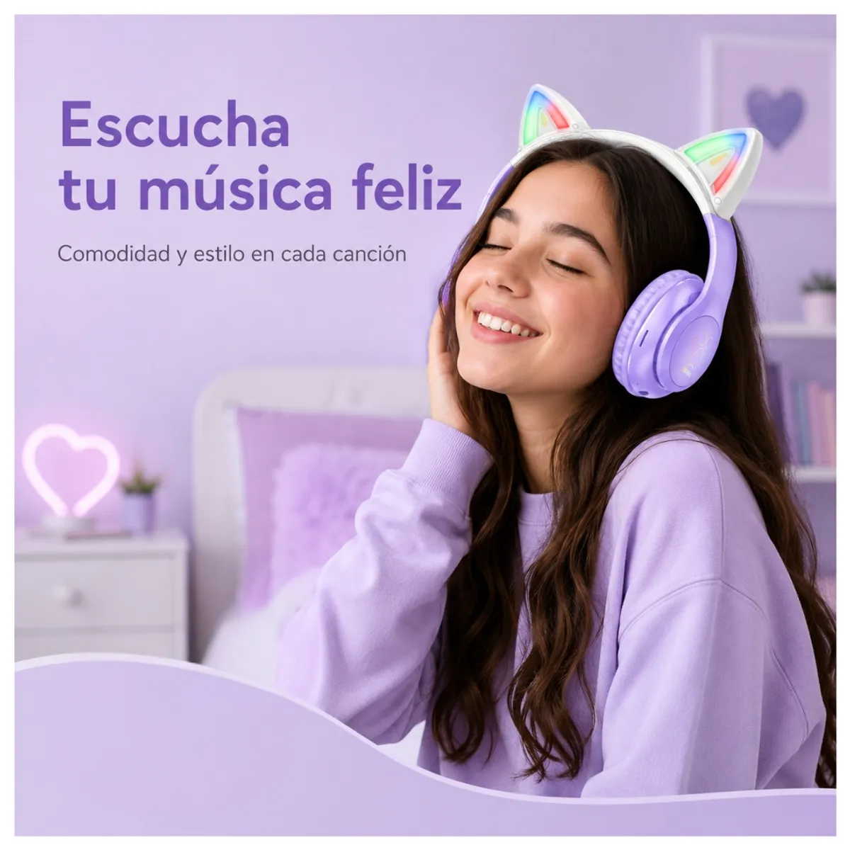 AUDÍFONOS BLUETOOTH HOCO W42 CAT EARS RGB CON MICRÓFONO LUCES LED TF Y AUX - 4