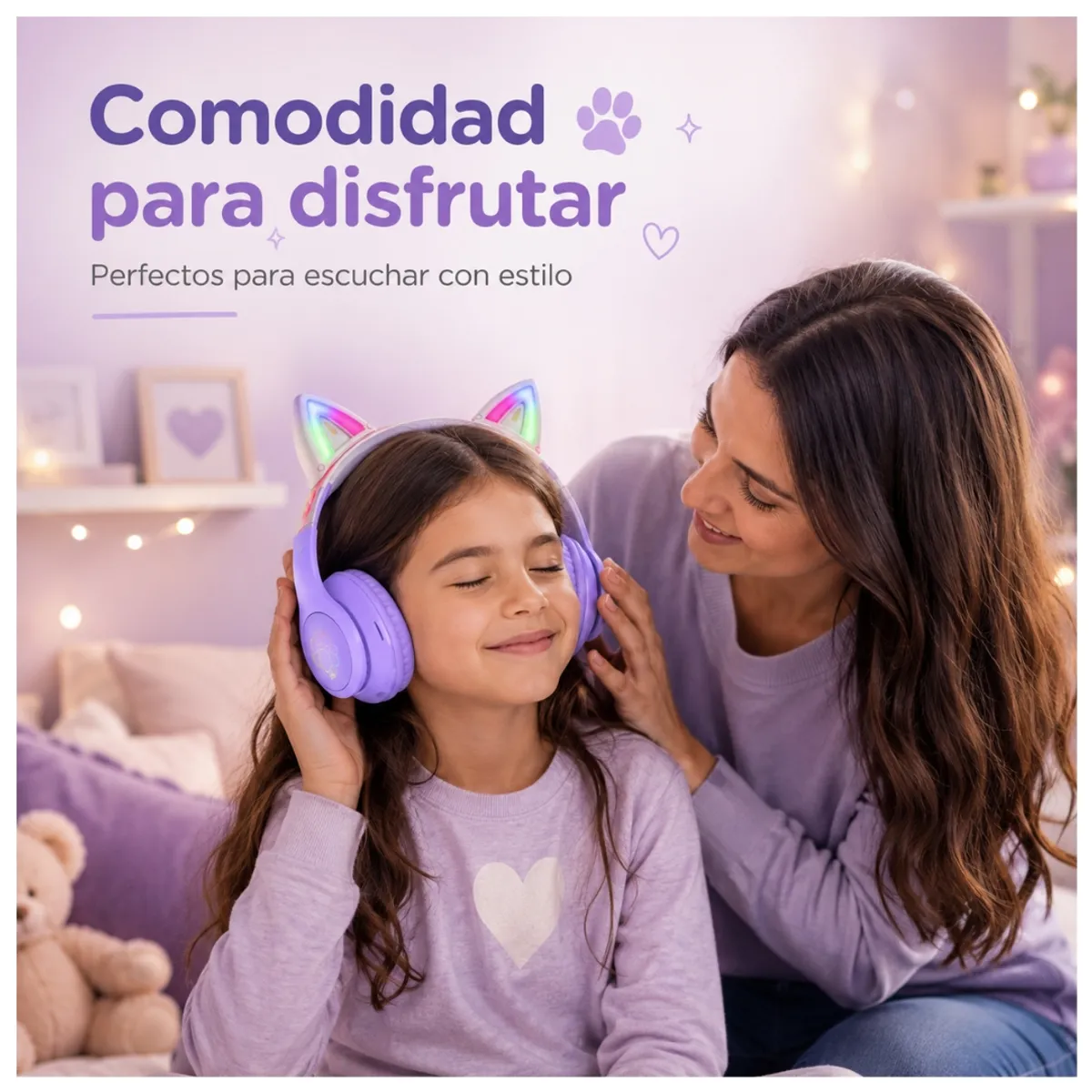 AUDÍFONOS BLUETOOTH HOCO W42 CAT EARS RGB CON MICRÓFONO LUCES LED TF Y AUX - 8