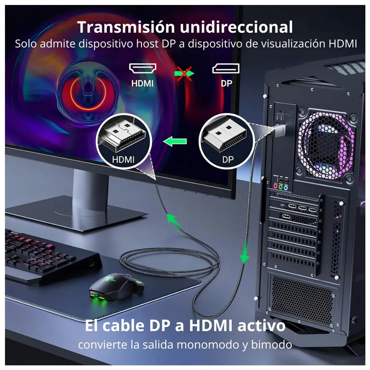 CABLE DISPLAYPORT A HDMI UGREEN DP119 3M 4K 60HZ 2K 144HZ PARA MONITOR TV PROYECTOR Y LAPTOP - 5