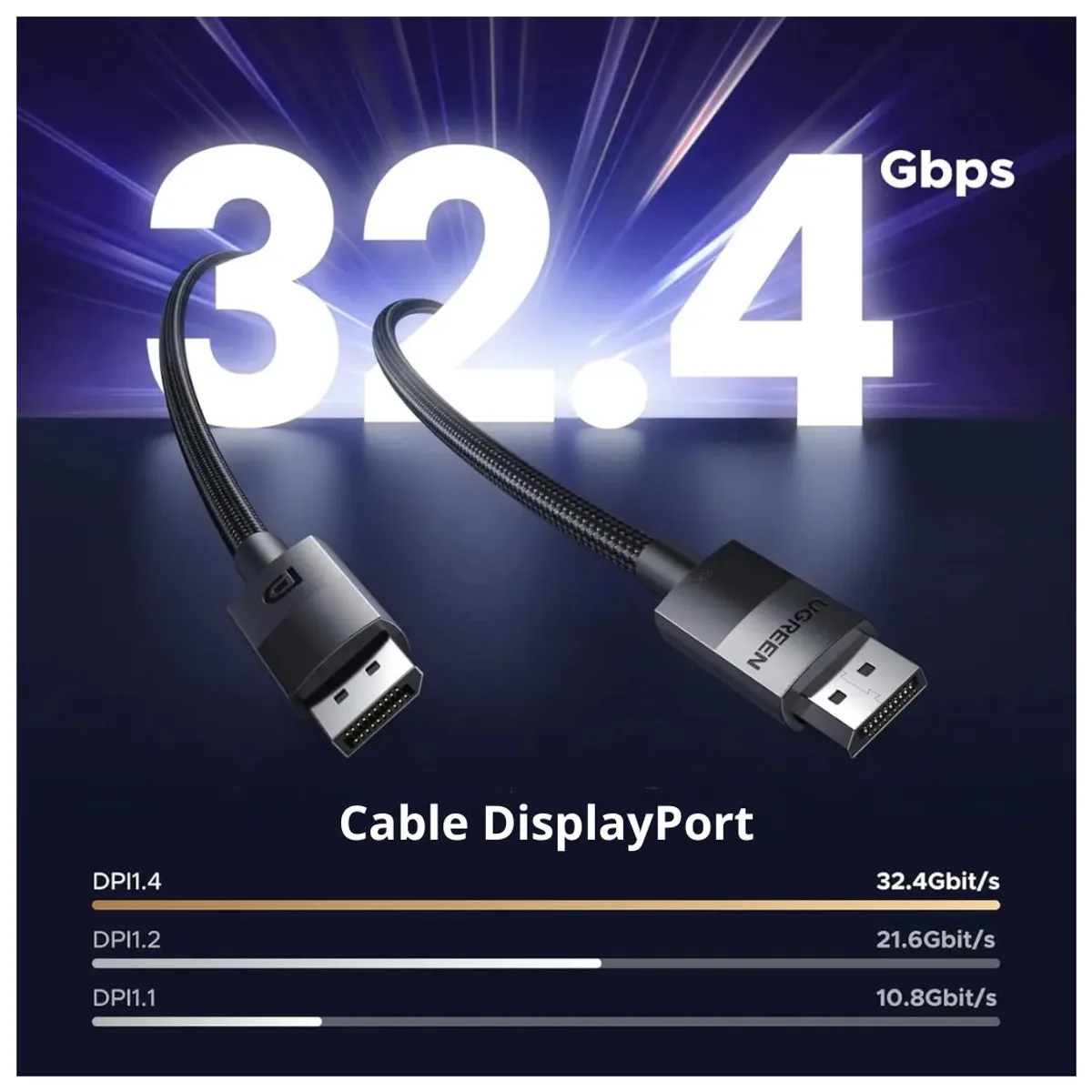 CABLE DISPLAYPORT 1.4 UGREEN DP114 3M 8K 60HZ 4K 144HZ 32.4GBPS PARA MONITOR GAMING - 2